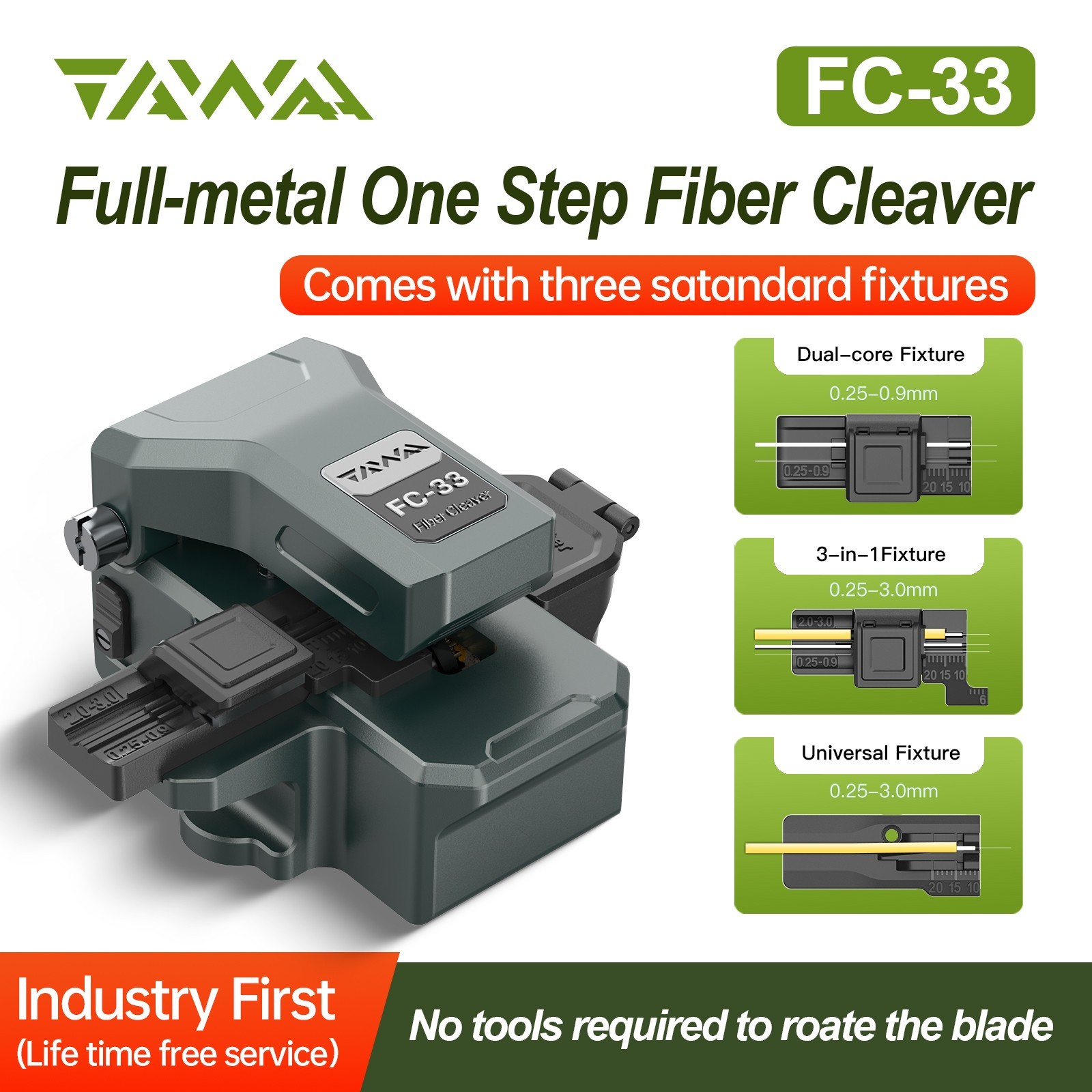 TAWAA FC-33 One-Step Fiber Cleaver , 72000 Times Cutting Blade Ship from USA