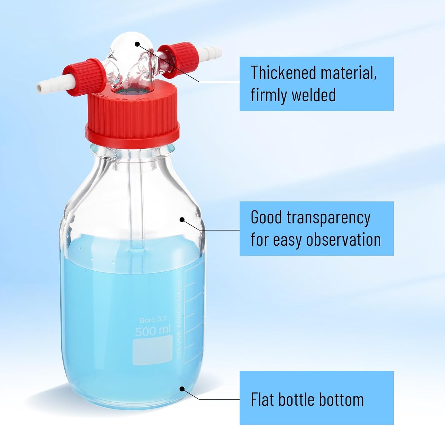 250/500mL Lab Gas Washing Lab Buffer Bottle Glass Vacuum Wash GL45 Bottle Glass