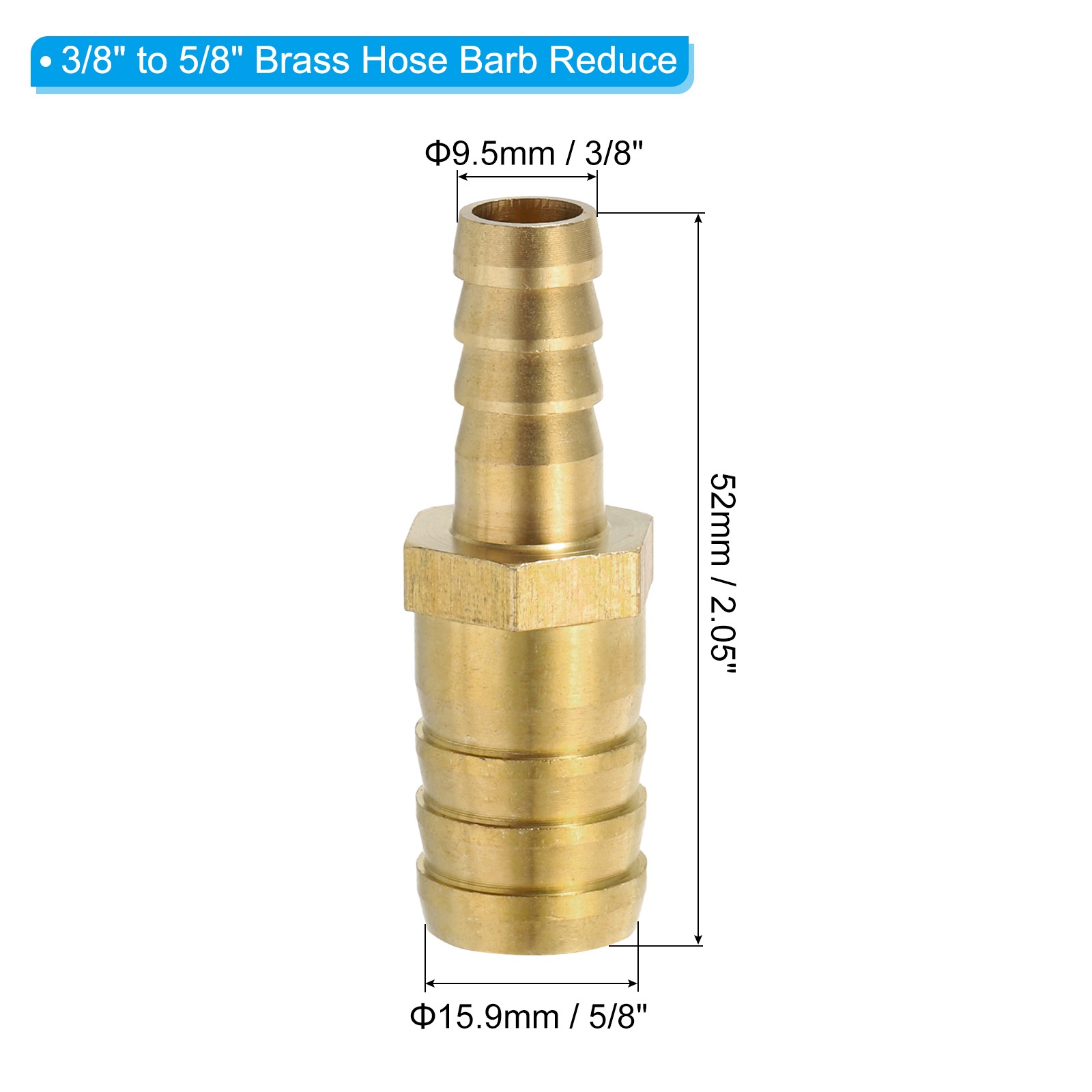 2 Pack 3/8″ to 5/8″ Brass Hose Barb Reducer with 4 Clamps for Air Water Fuel