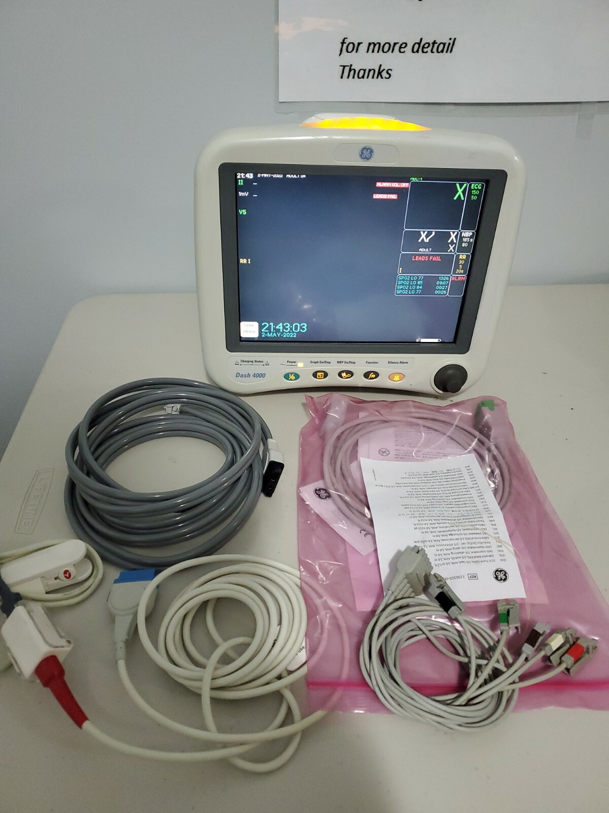 GE Dash 4000 Patient Monitor – 2 IBP, Eco2 enabled, Masimo , NellcoSPO2, Printer
