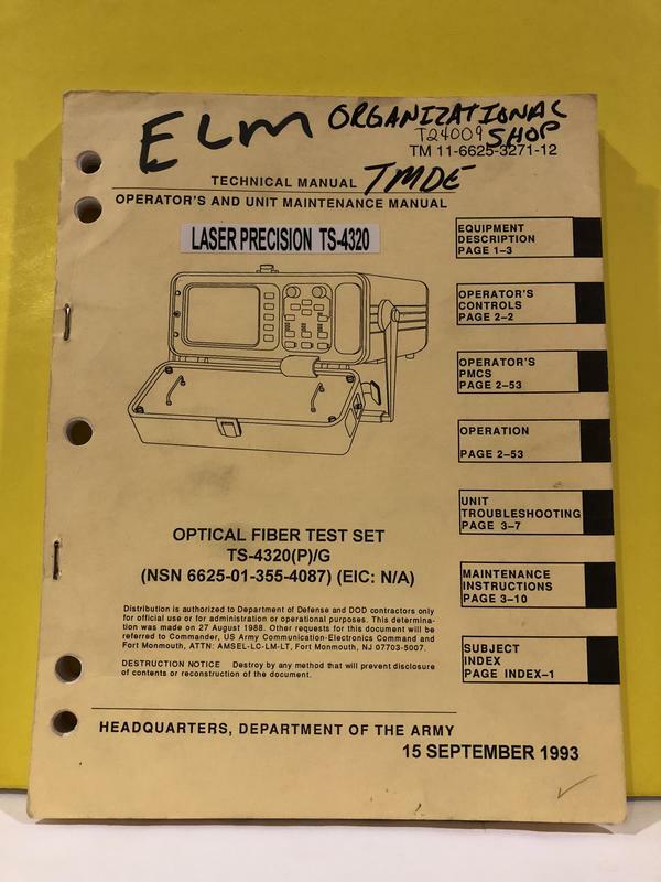 ELM 071649-000 Optical Fiber Test Set TS-4320(P)/G Operator Maintenance Manual
