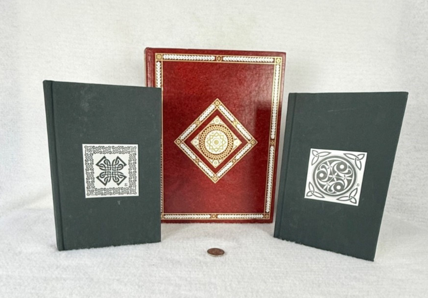 3 Notebooks Journal Lined Celtic Triskele Spiral Red Faux Leather Mandala Blank