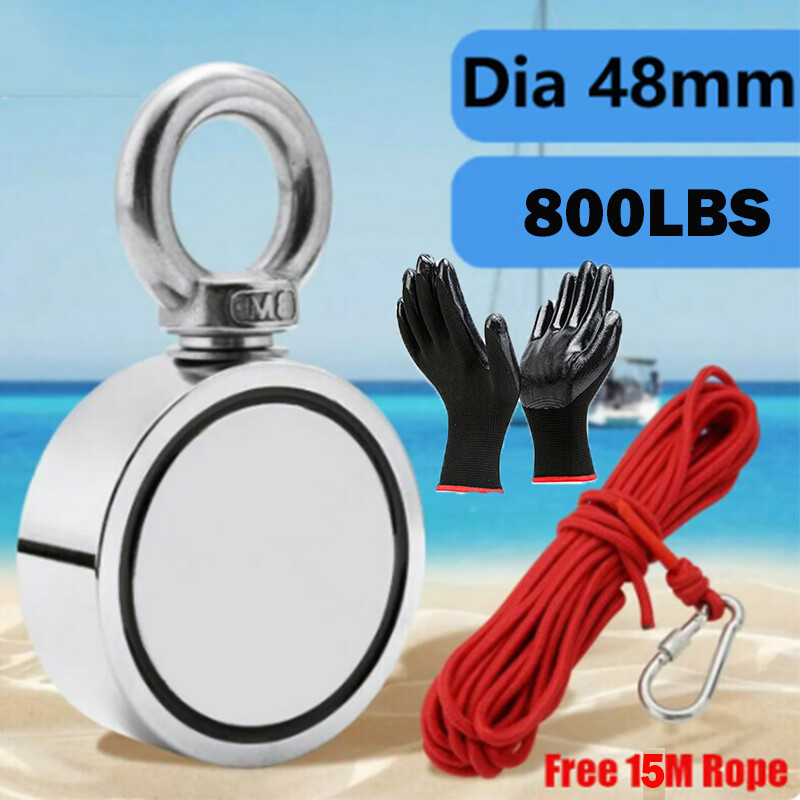 800LBS Double Sided Fishing Magnet Rope Kit Super Strong Neodymium Pulling Force