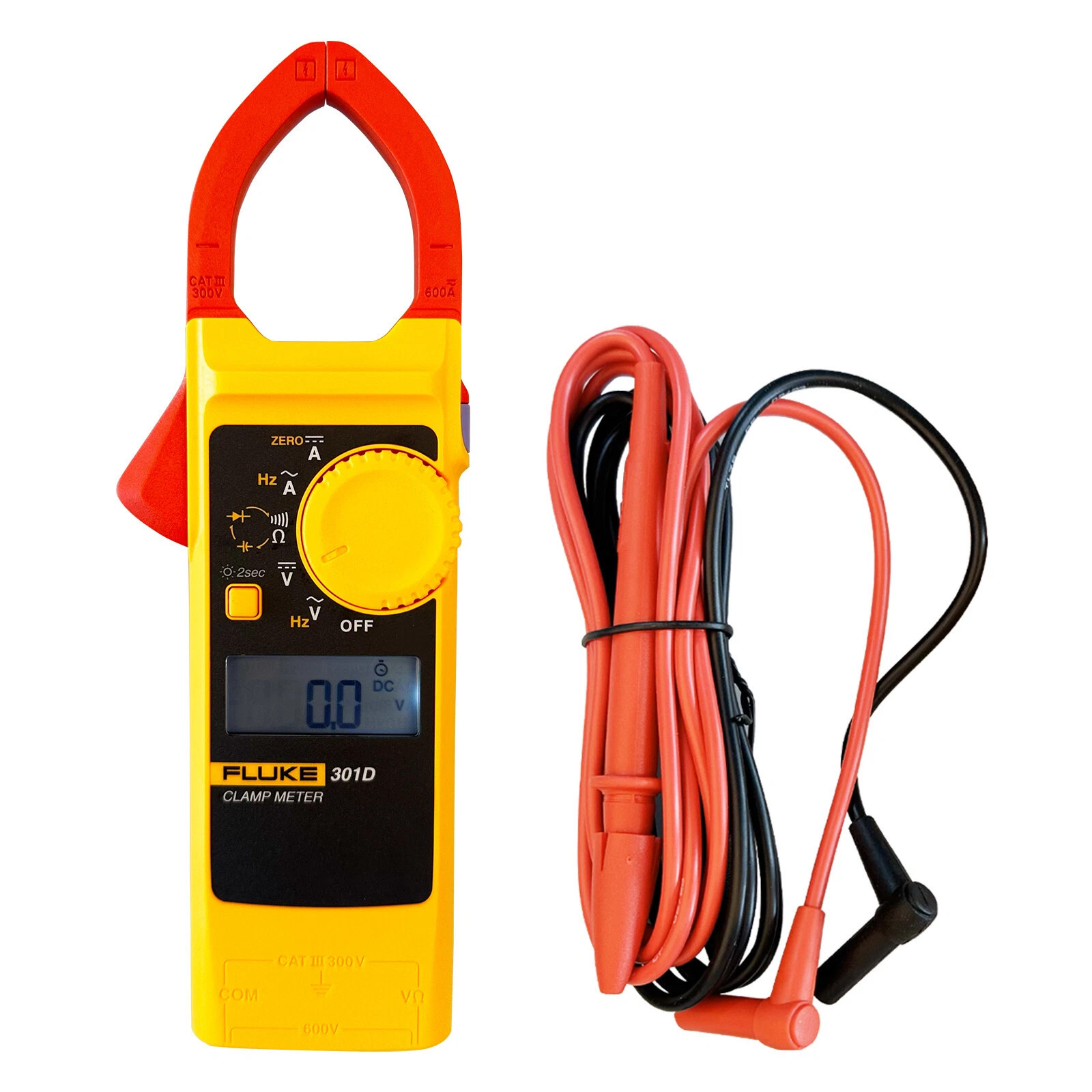 Fluke 301D AC/DC Clamp Meter 600A 600V Voltage Current Frequency Backlight