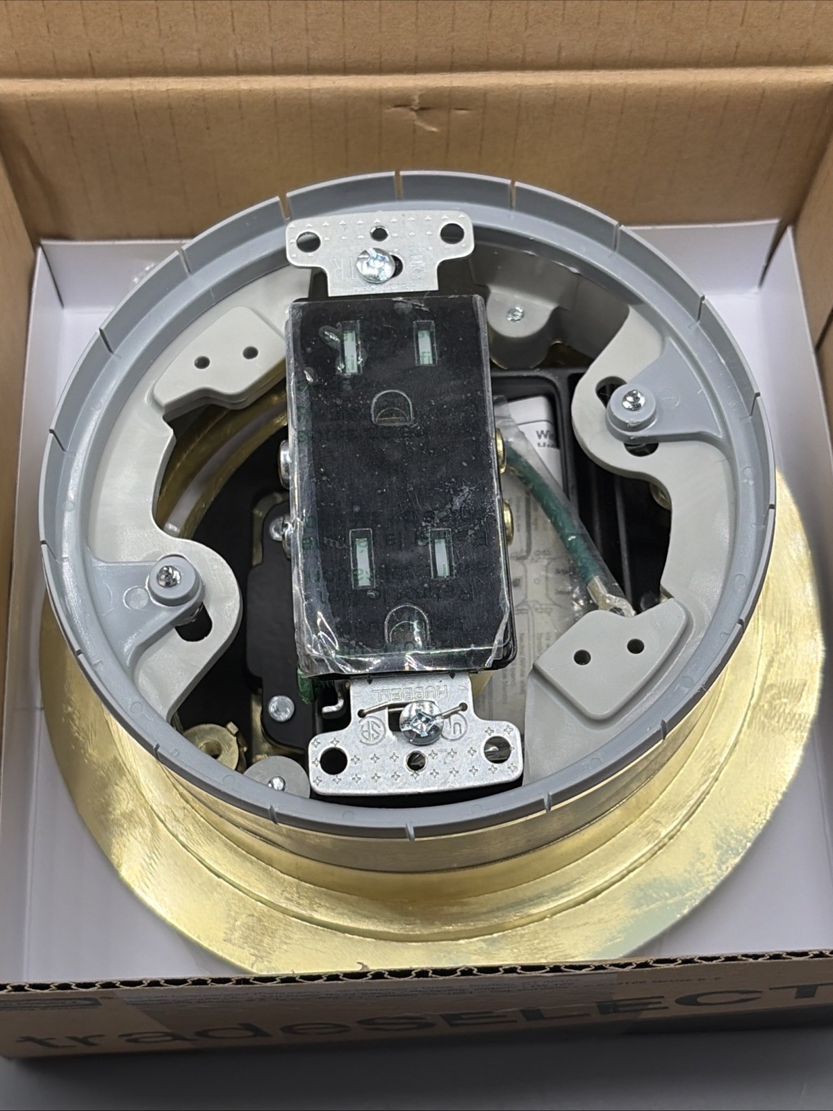 Hubbell Brass Plated Flange Door Cover RF406BP for Round PVC Box Gold Finish
