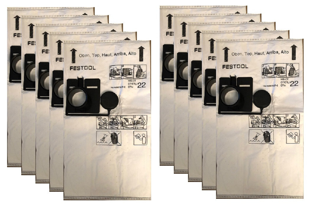 Fits Festool CT22 Dust Extractor 452970 Vacuum Non-Woven Fabric Filter Bags 10PK