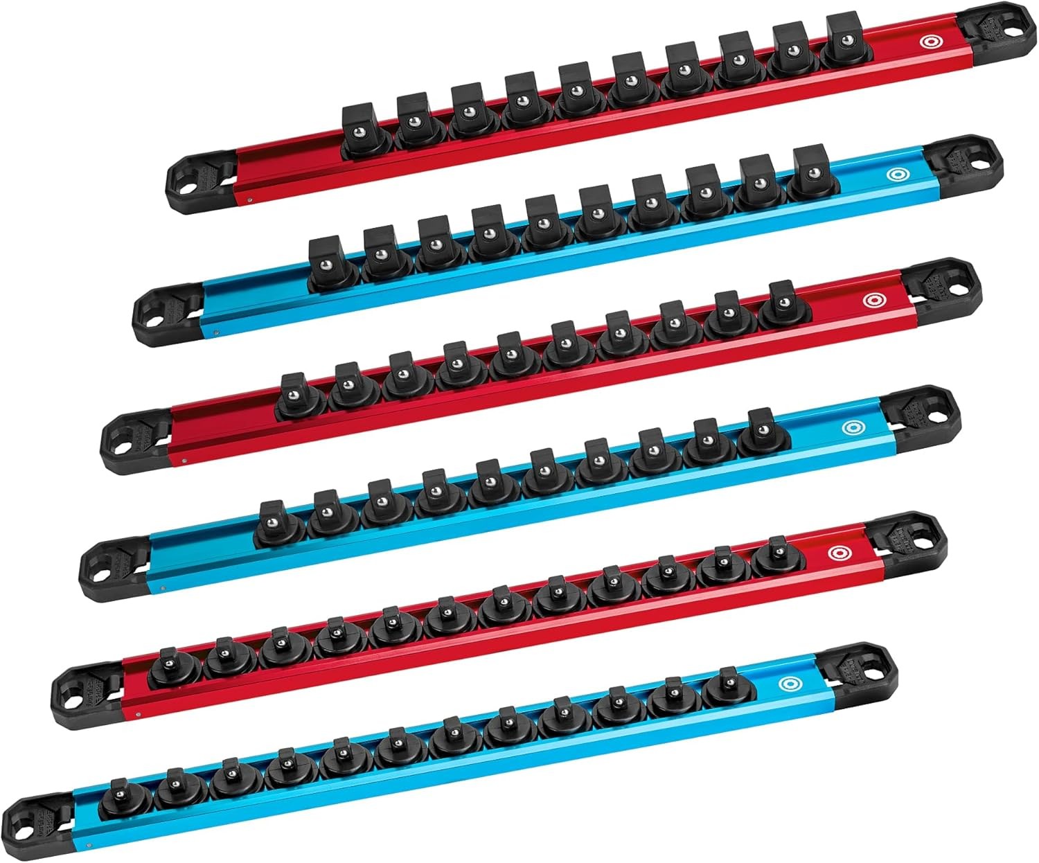 DURATECH 6PCS Magnetic Socket Organizers Set 1/4″ 3/8″ 1/2″ Aluminum Rail Holder
