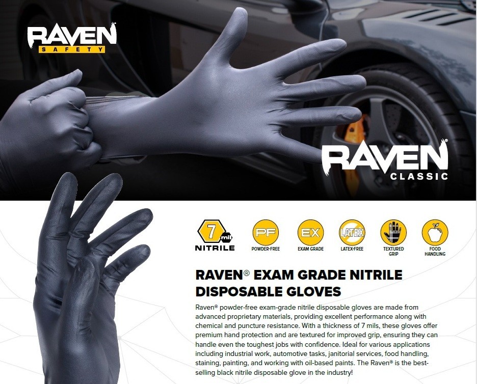 SAS Raven Black Nitrile Gloves 7mil BUNDLE OF 4 (100 Gloves/Box) Size: SMALL
