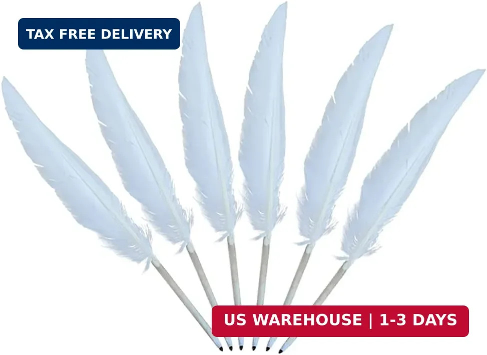 6 Pcs White Feather Quill Pens Vintage Feather Signing Pen Wedding Fancy Signatu