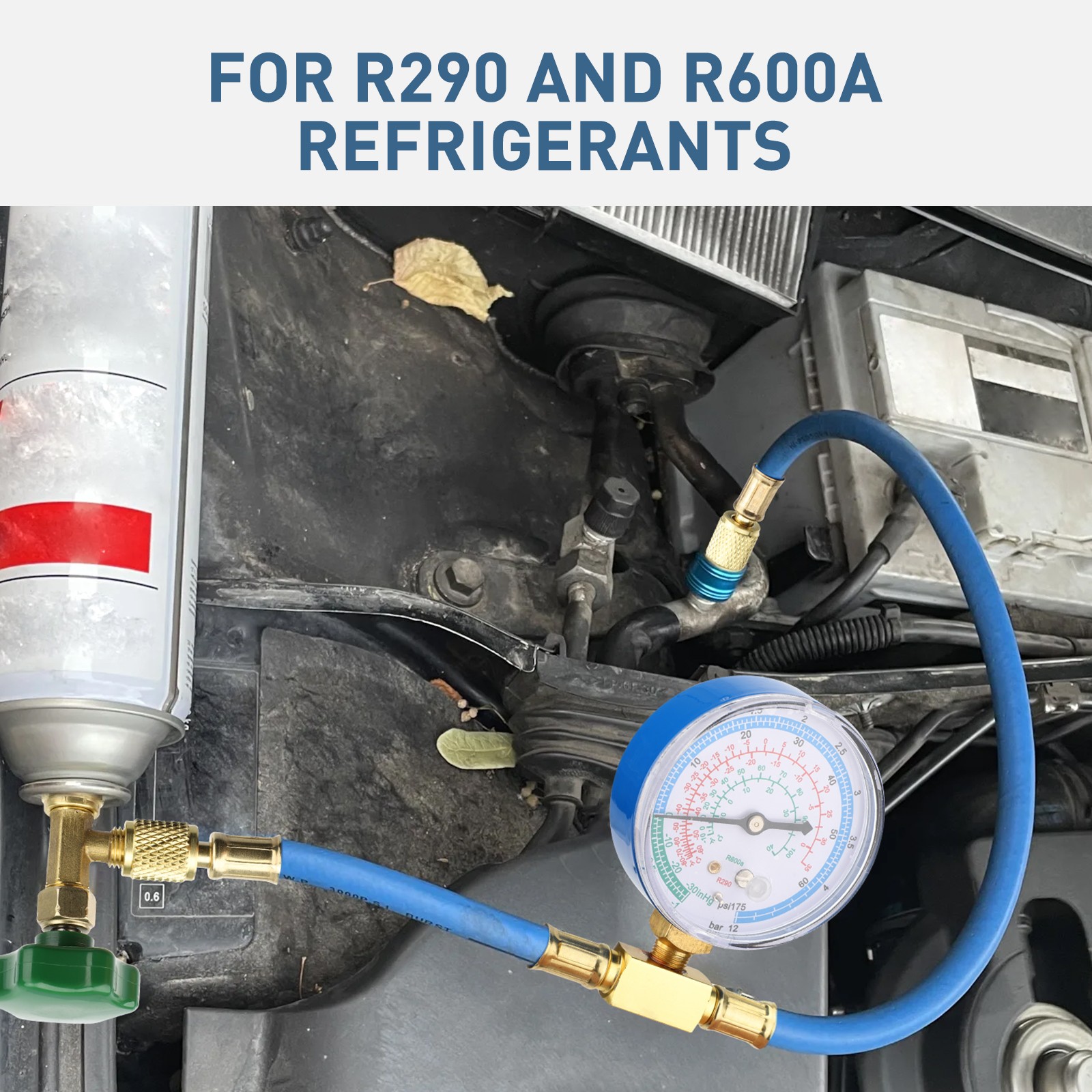 Refrigerant Charging Hose Kit R290 R600A w/ Gauge 600 PSI for Mini Fridge Repair