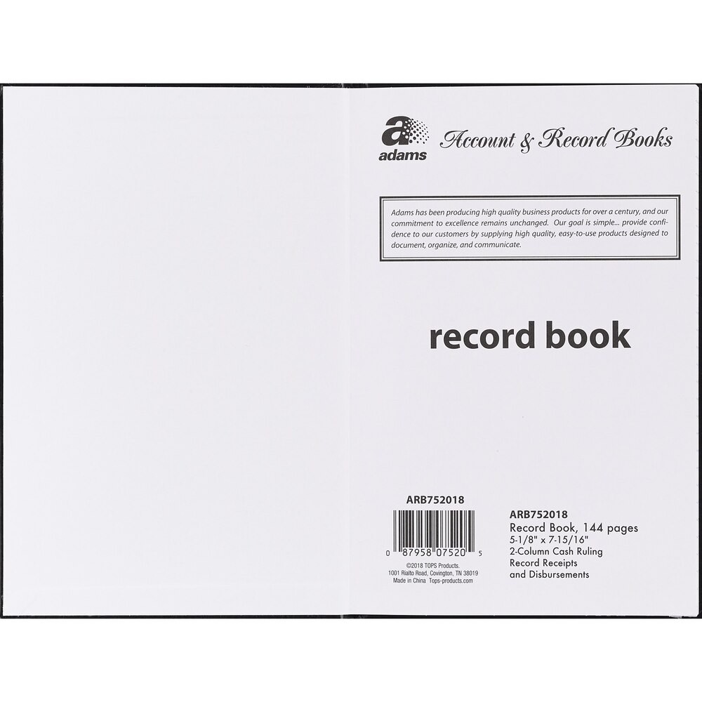 New Caliber Cash Record Book, 144 Pages, 5-1/8″ x 7-5/8″, 2-Column Cash Ruling2