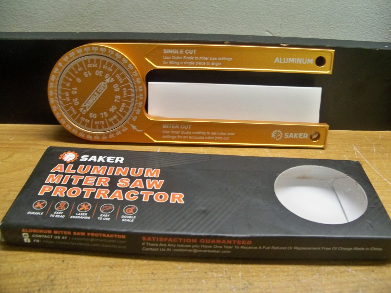 NEW SAKER GJ16311-E001 ALUMINUM MITER SAW PROTRACTOR ORANGE FREE 1ST CLS S&H