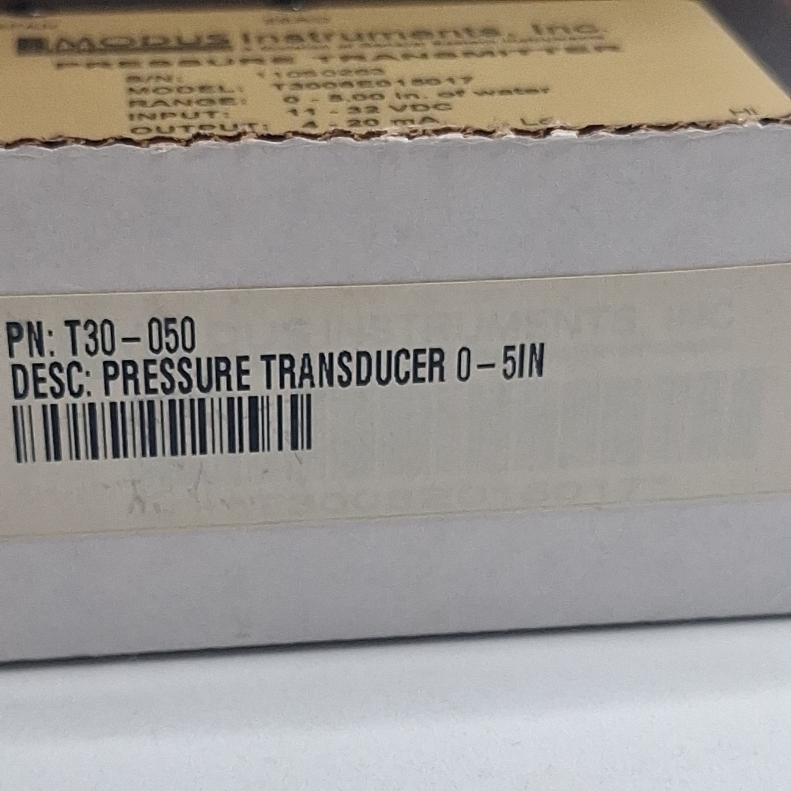 Modus Instruments T30-050 T3008E015017 Press.Range 0-5.0 In of Water Out: 4-20mA
