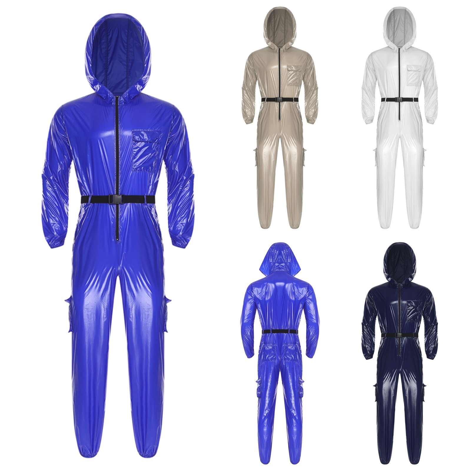 US Mens Waterproof Long Sleeve Coveralls Water Resistant Front Zipper Jumpsuit