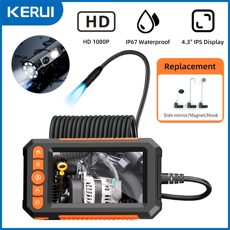IP67 Rated Dual Lens Snake Inspection Camera 10M Cord Built-in LCD Screen