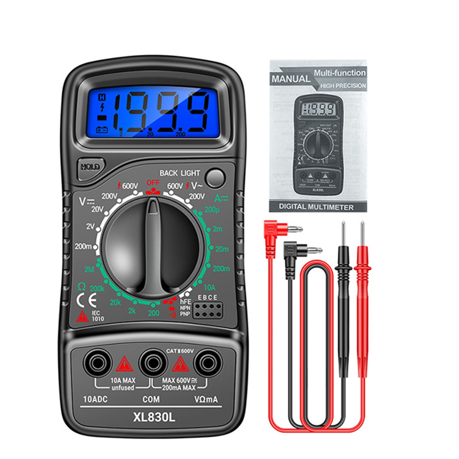LCD Digital Multimeter Voltmeter Ammeter Ohmmeter Volt AC DC Transistor Tester