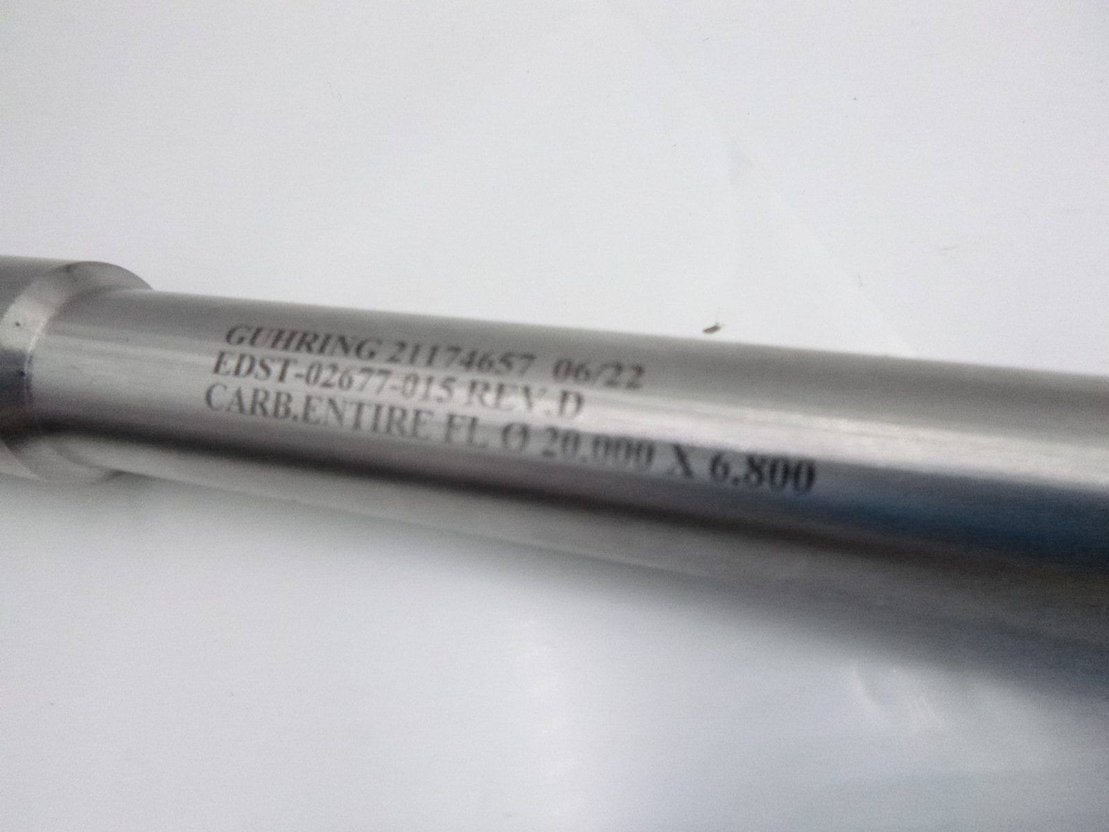 Guhring 3 Straight Flute Carbide Entire FL 20.000 x 6.800 R-05/24 Coolant Thru