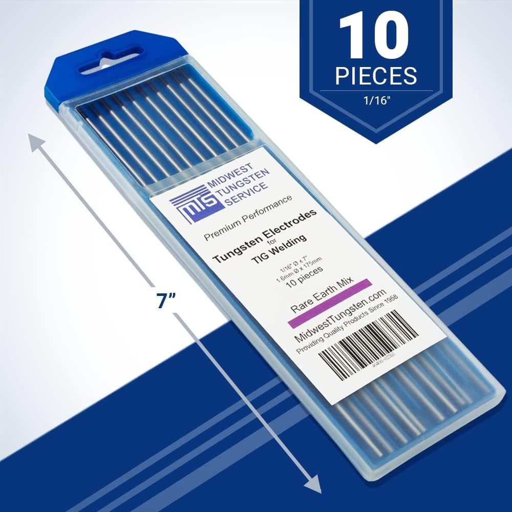TIG Welding Tungsten Electrodes 10-Pack (Purple – Rare Earth Blend (EWG), 1/16″)