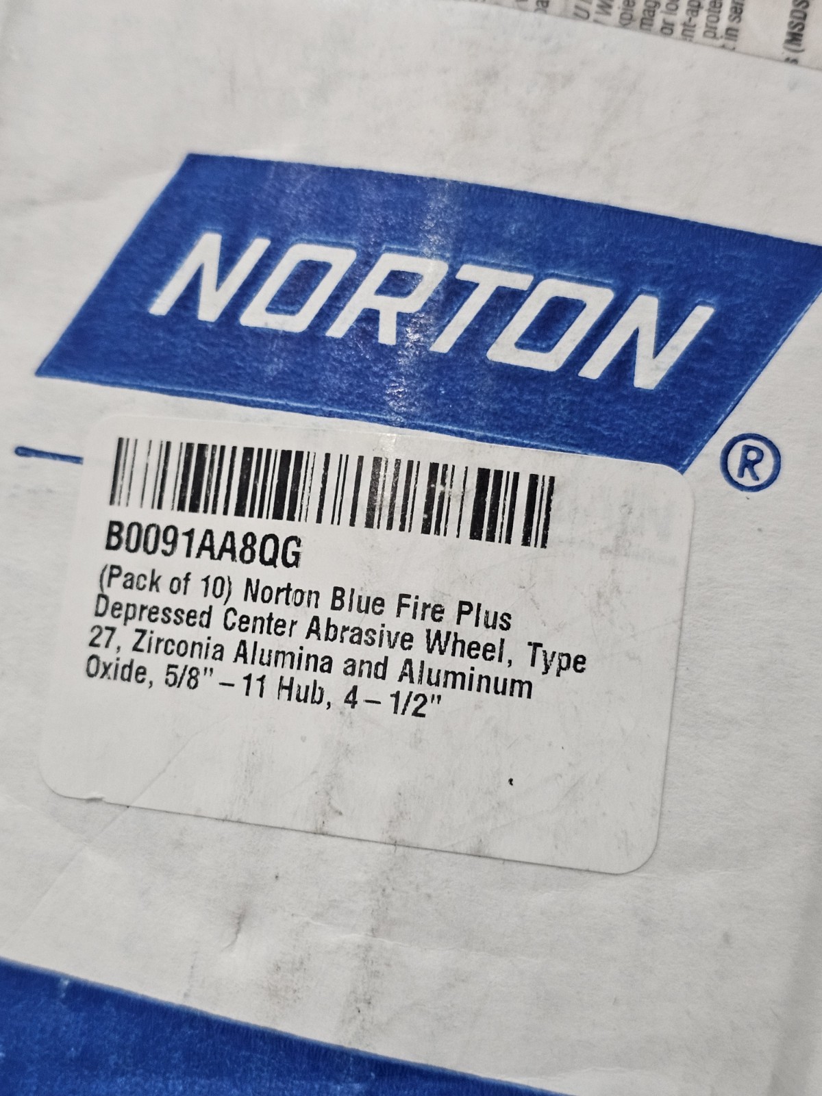 10 Pack Norton BlueFire 4 1/2″ x 1/4″ x 5/8″-11 Type 27 Grinding Wheel 43213 🔺️