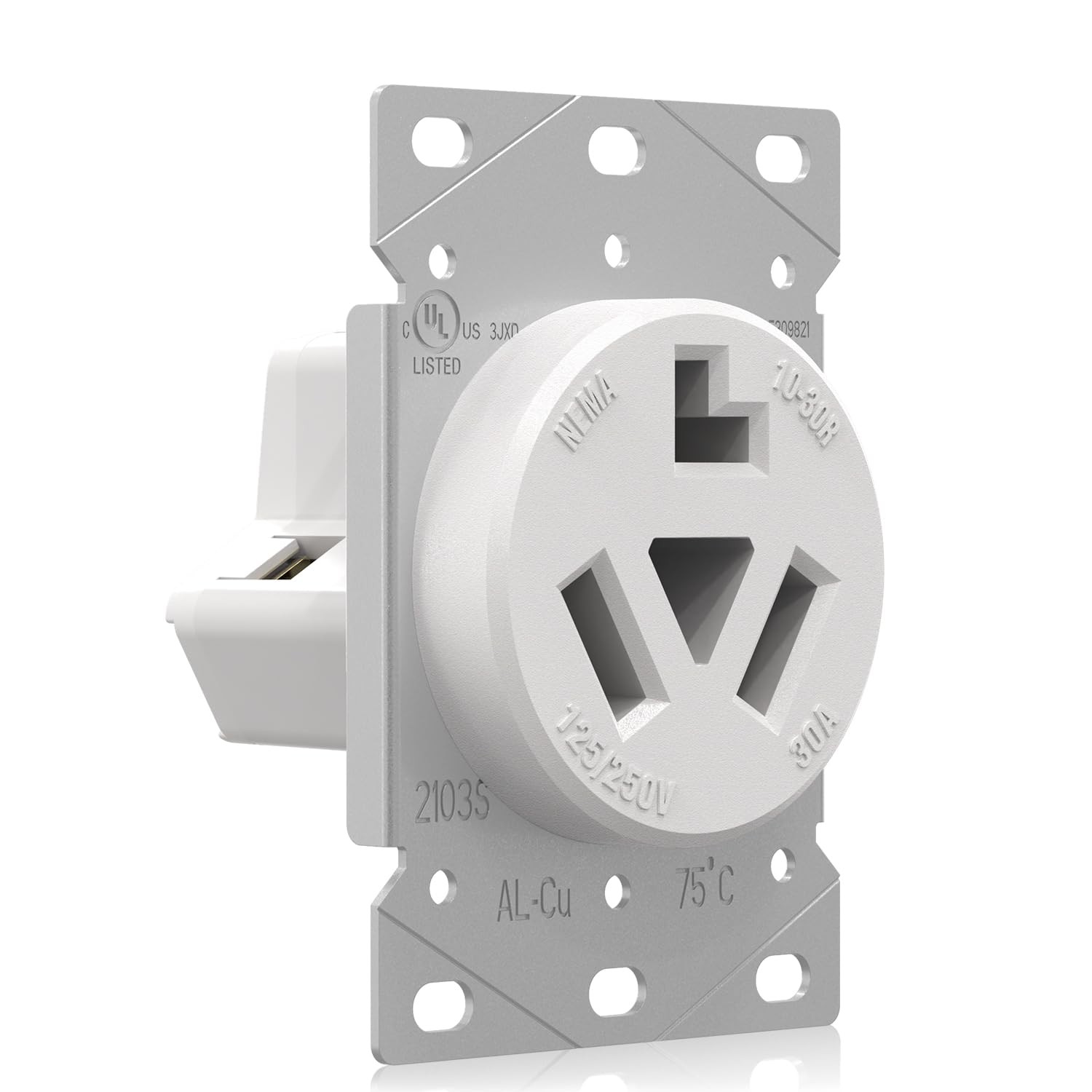 ELEGRP White 30 Amps 3 Prong Dryer Outlet, 125/250V Flush Mounting white