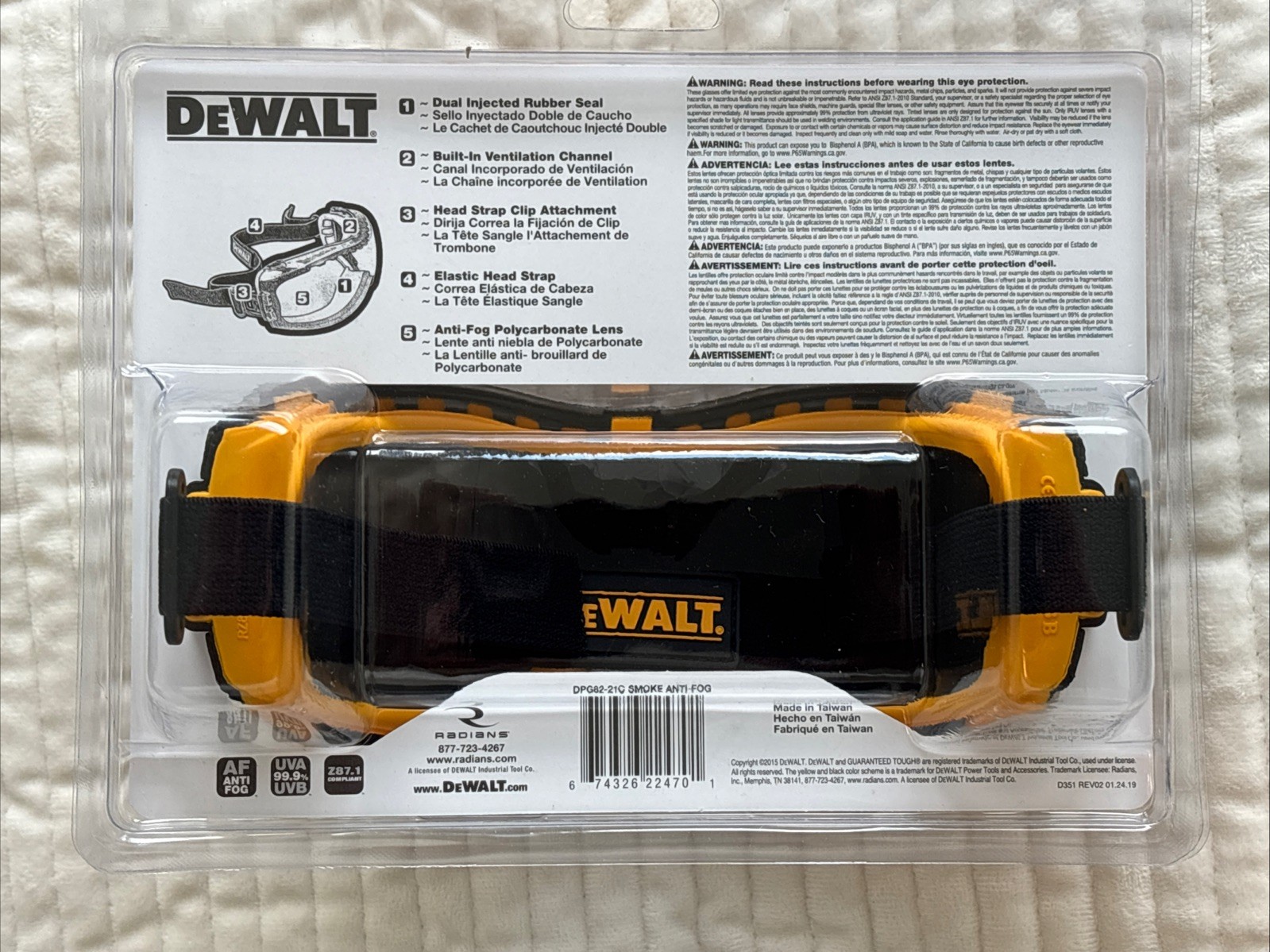 Dewalt DPG82-21 Concealer Smoke Anti-Fog Dual Mold Safety Goggle