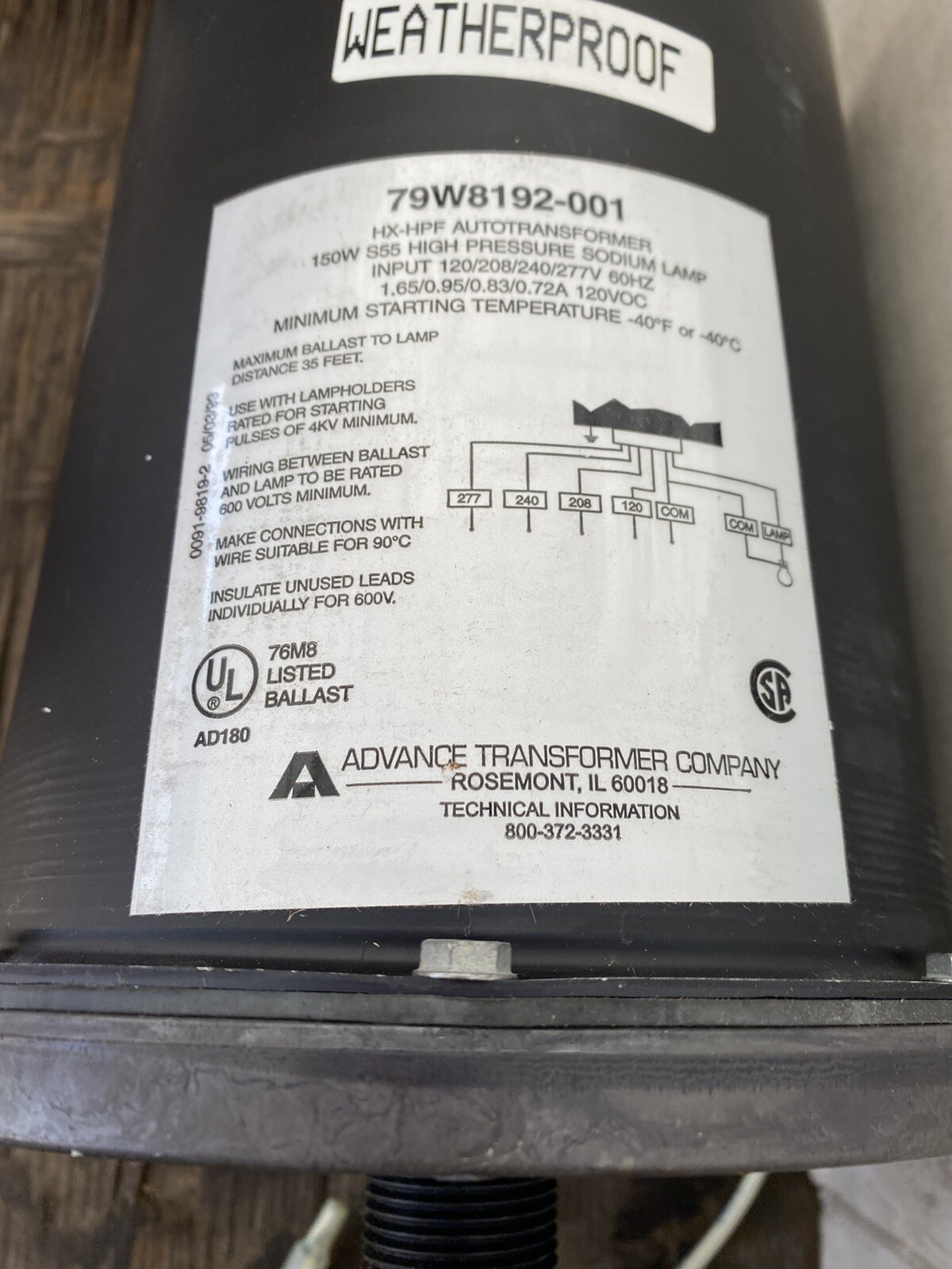 (OA) 79W8192-001 Philips Advance Outdoor Weatherproof Ballast 150W S55