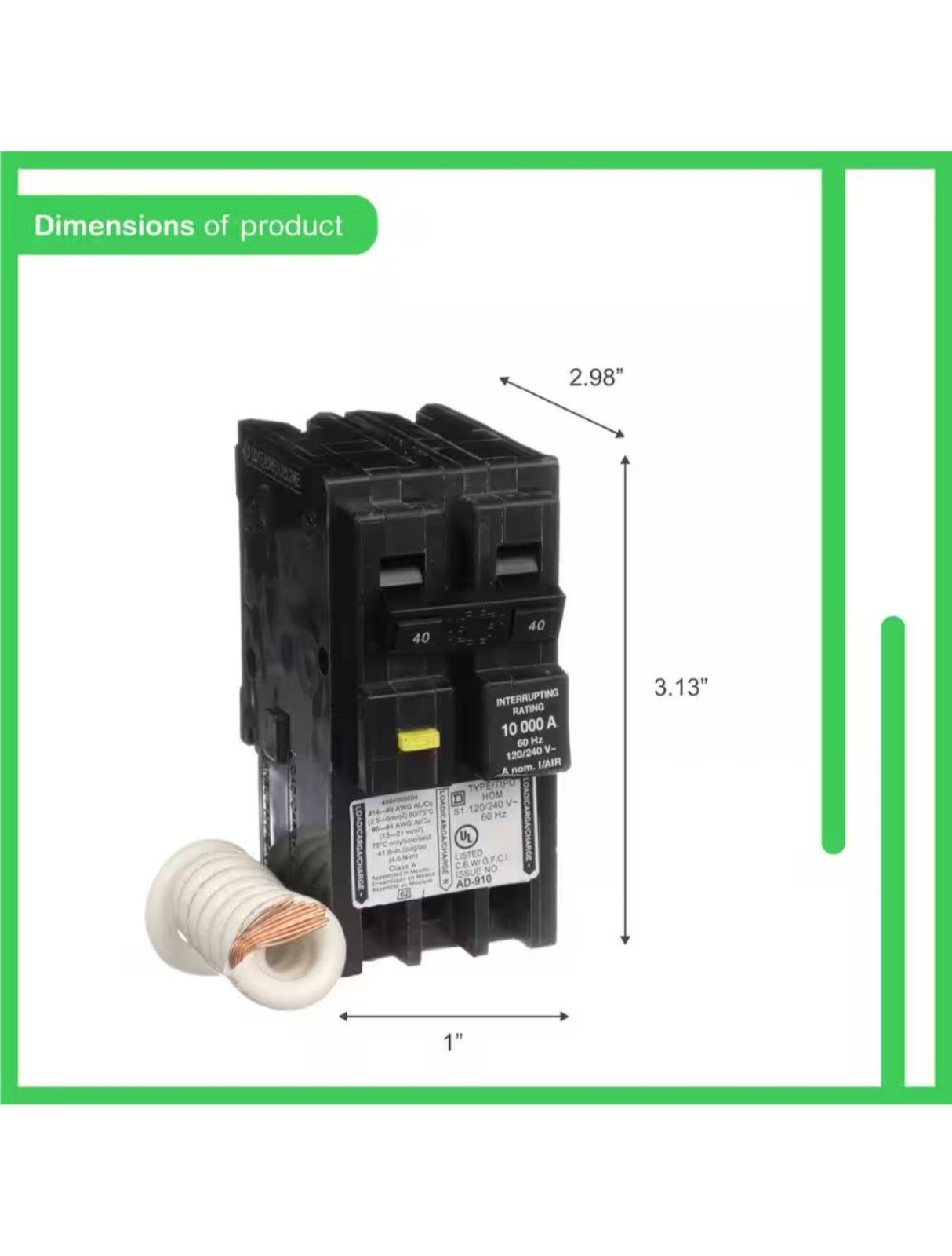 Square D Homeline HOM240GFIC 40 Amp 2-Pole GFCI Circuit Breaker