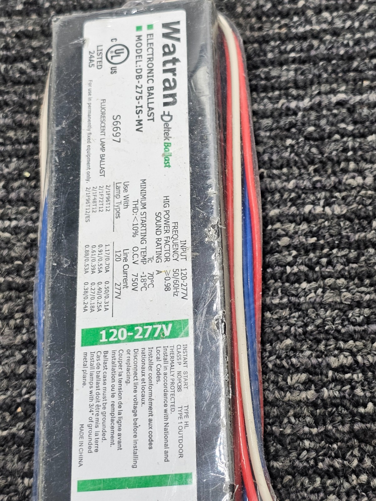 (QTY 3) Watran Deltek DB-275-IS-MV Electronic Ballast 120-277V Frequency 50/60Hz