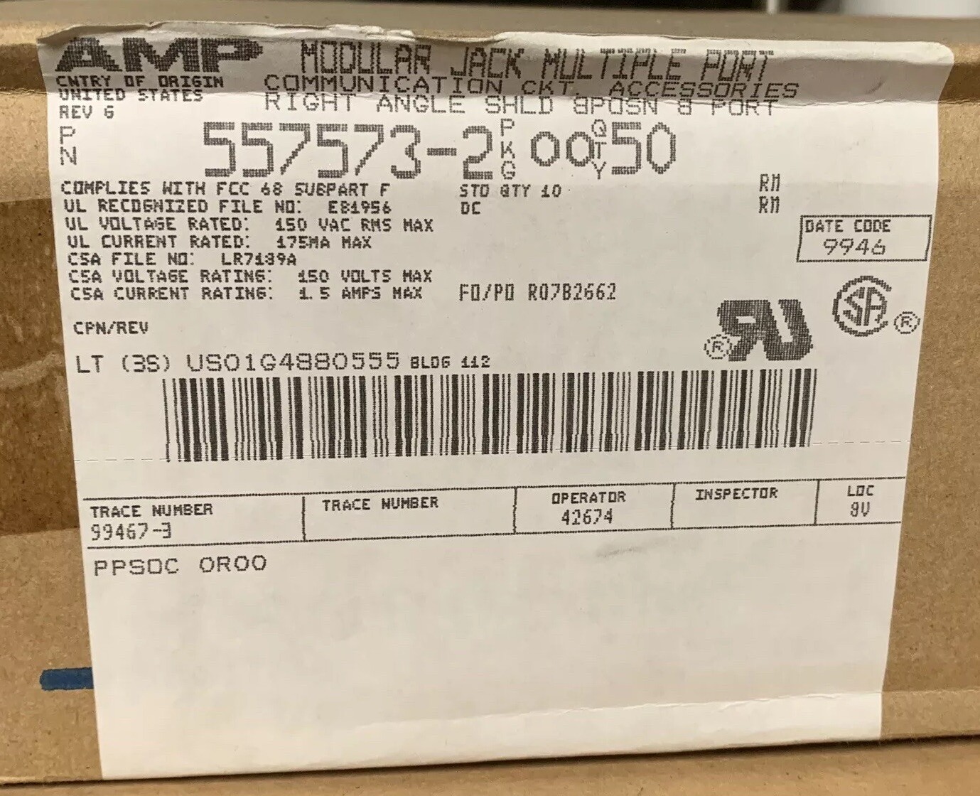 TE/TYCO/AMP 557573-2 M/J,1X8,R/A,8P/8C,SHLD,PNLG180 (1pc = 1 lot)