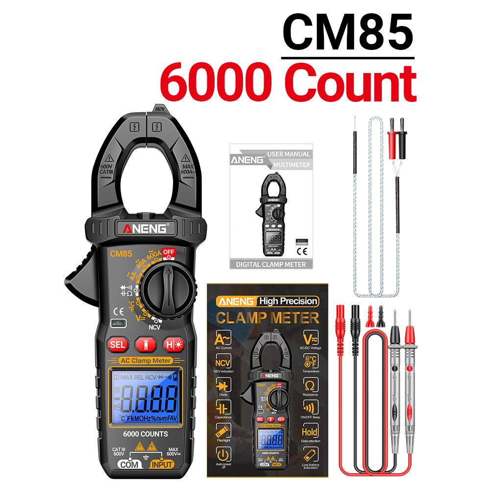 ANENG Digital Clamp Meter 6000 Count Multimeter NVC Amp AC DC Volt Current Test