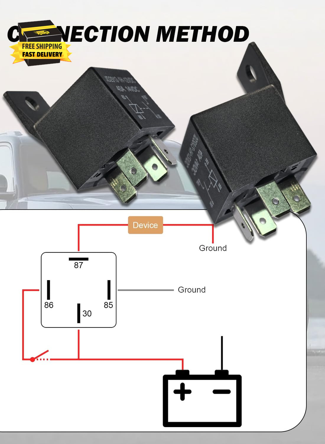 4 Pack Car Relays 12V 40A, 4 Pin Relay Switches Starters Multi-Purpose for Autom