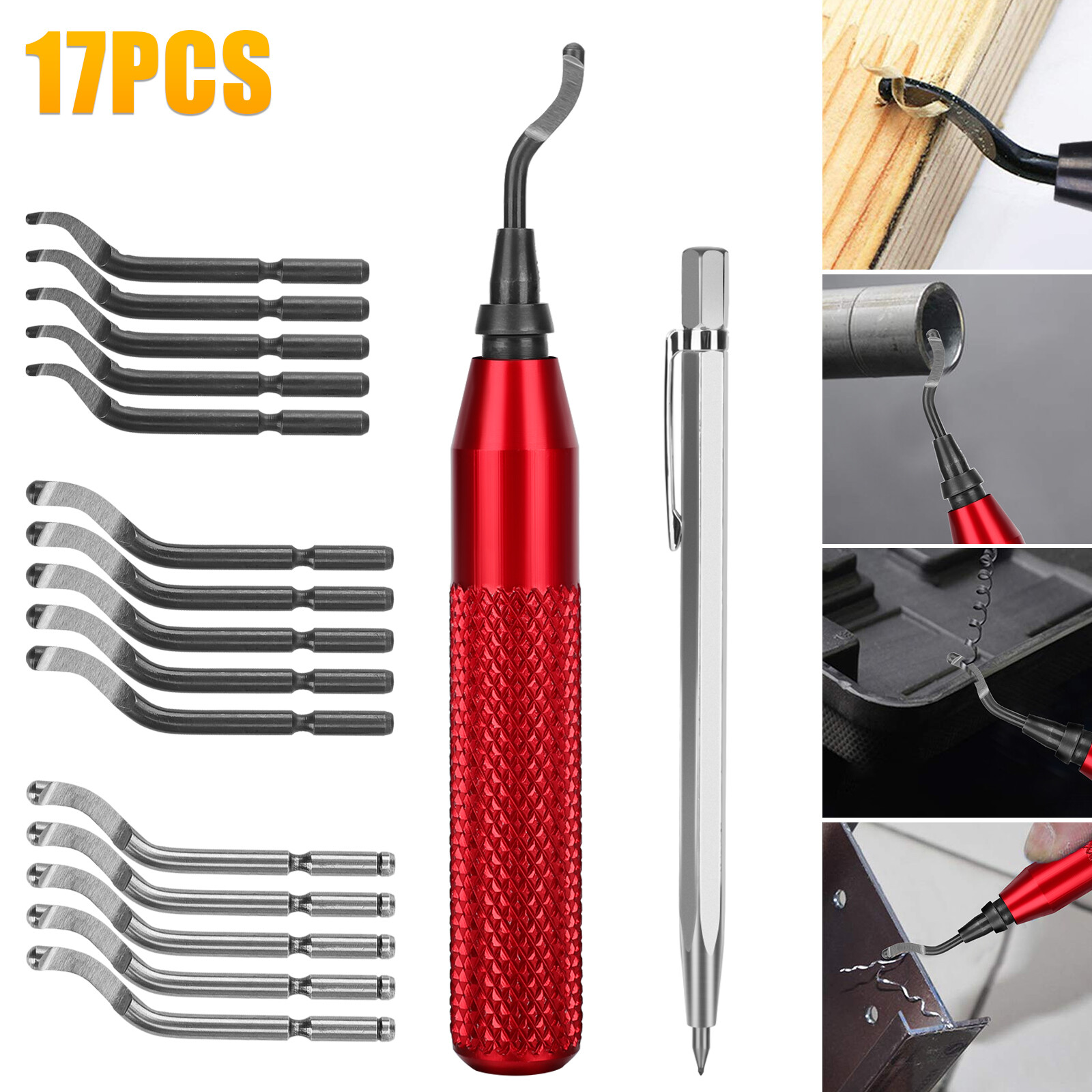 Deburring Tool w/ 15 High Speed Steel Burr Removal Blades Pointed Cutter Pen Kit