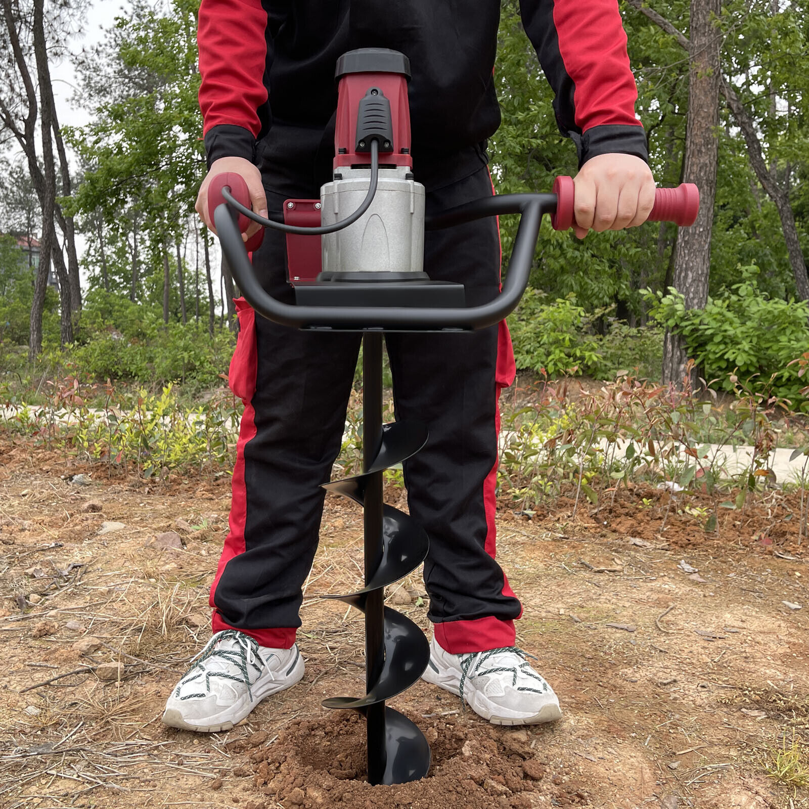 200rpm Powerful Electric Corded Digger Post Hole Auger 2 Drill Bit 1500W 1.6HP