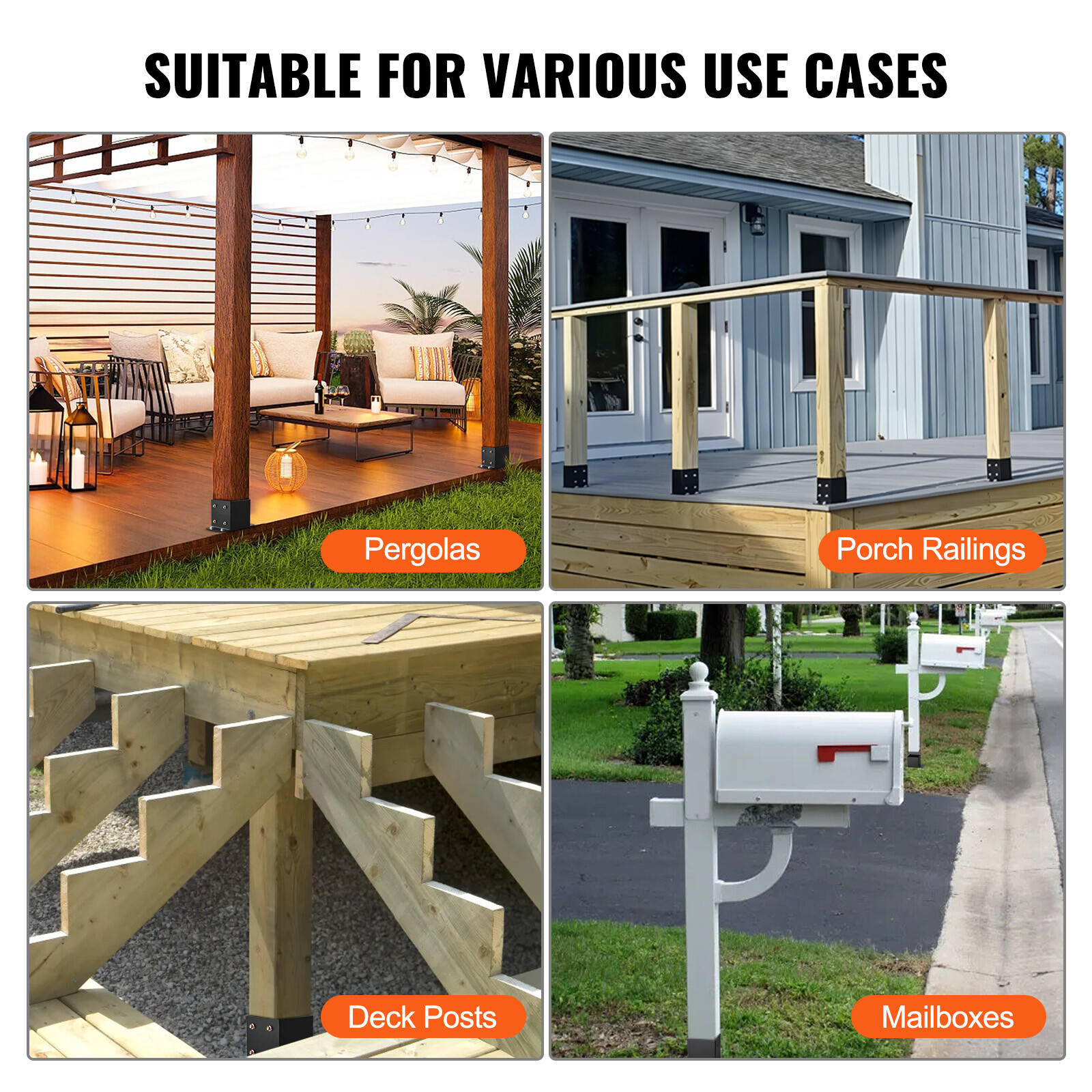 VEVOR 4 Pack 6×6 Post Base Brackets Heavy Duty Wood Post Fence Post Anchor