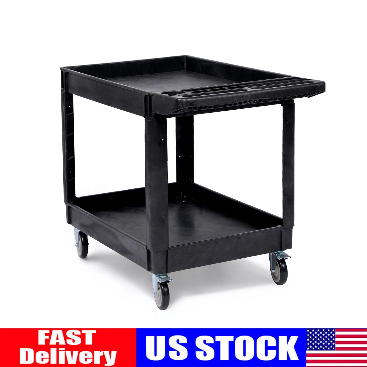 Rolling Utility Cart 2 Shelf 550 lb Capacity Service Cart with Locking Casters