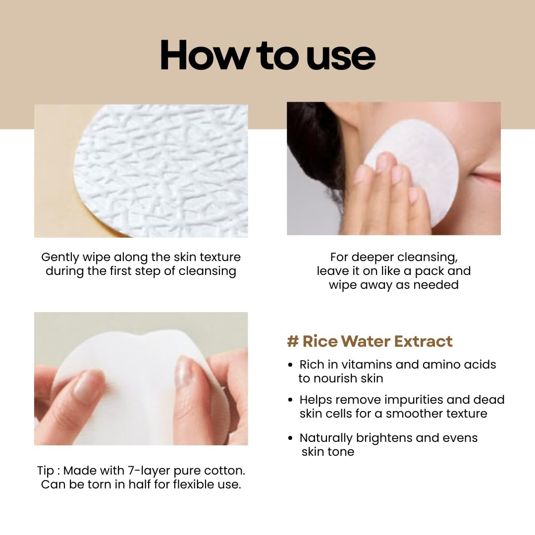 SOMISOME Rice Water Cleansing Pads – Makeup Remover 50 Count (Pack of 1)