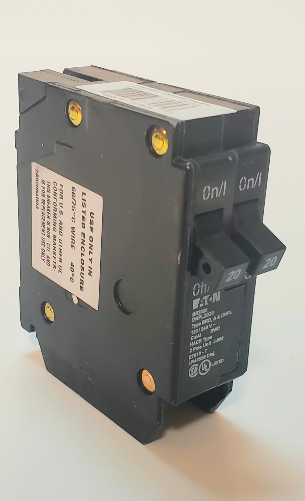 Cutler Hammer BR2020 1 Pole Twin 20 A 120V Plug In Type BRD-DNPL Breaker non-CTL