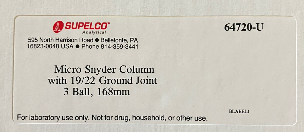 Micro Snyder Column With 19/22 Ground Joint 3 Ball, 168mm. Supelco 64720-U