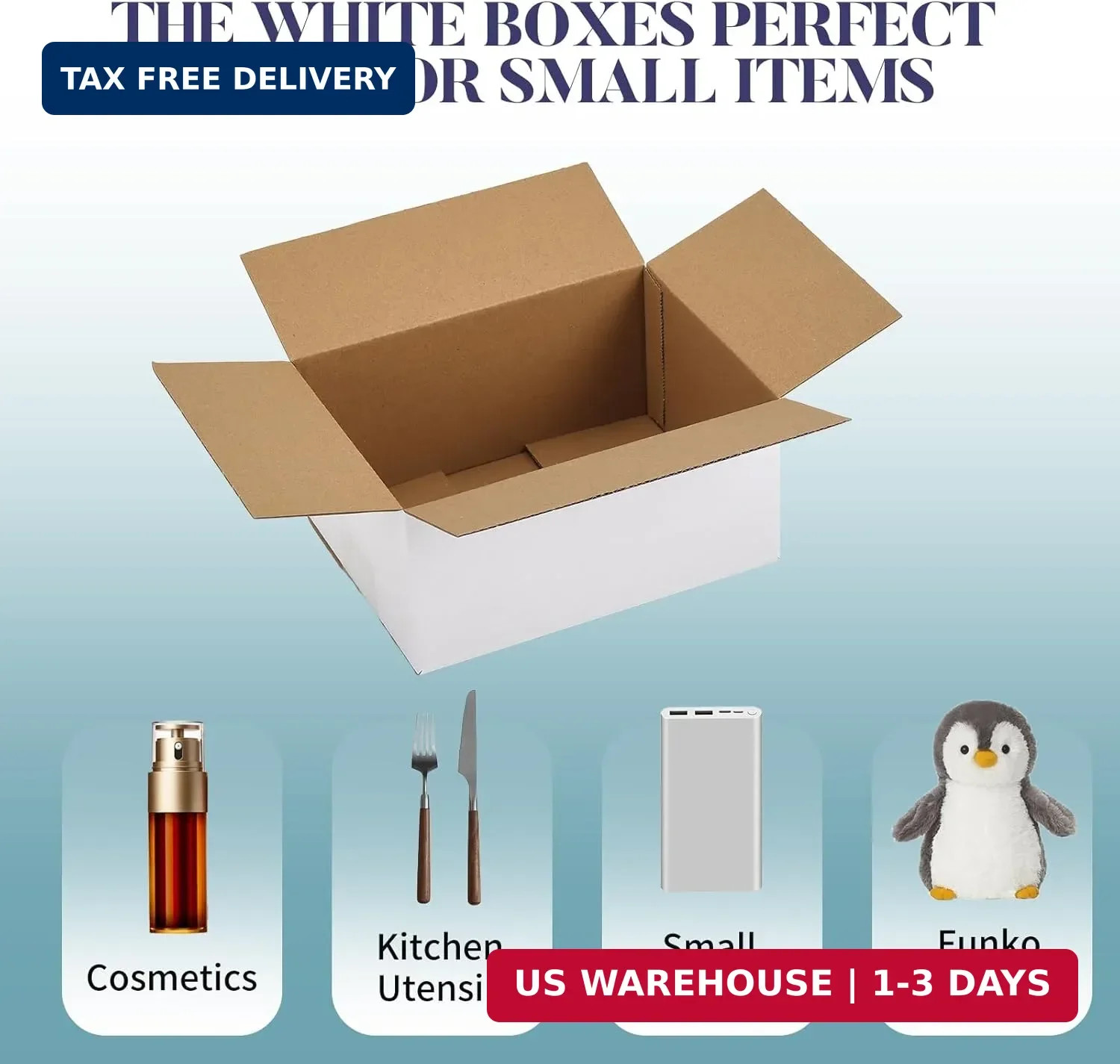 6 Pack Shipping Boxes 8x6x4 Inches, White Corrugated Cardboard Mailing Box for P