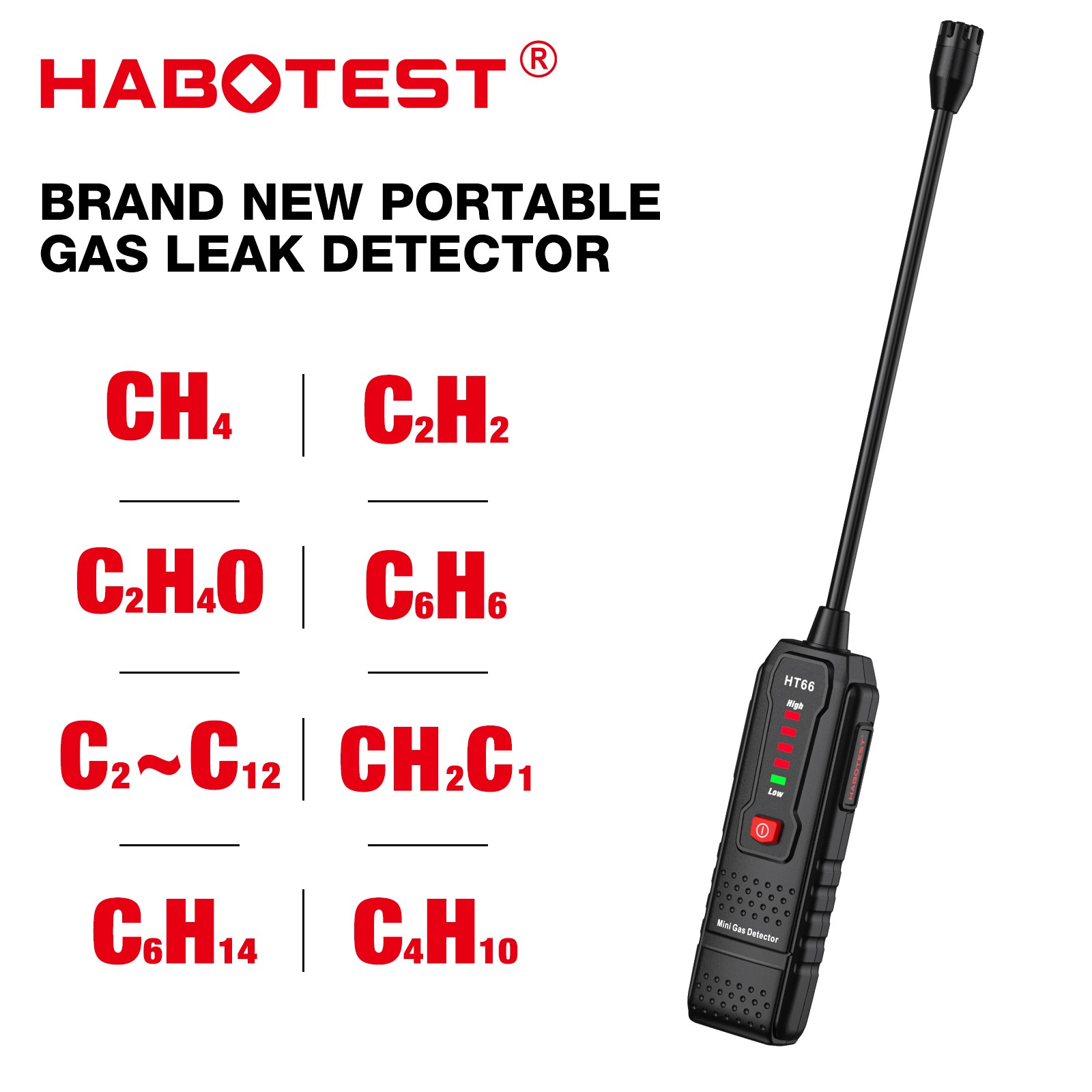 HABOTEST HT66 Mini Gas Leak Detector Tester Carbon Monoxide Methane Alarm Sensor