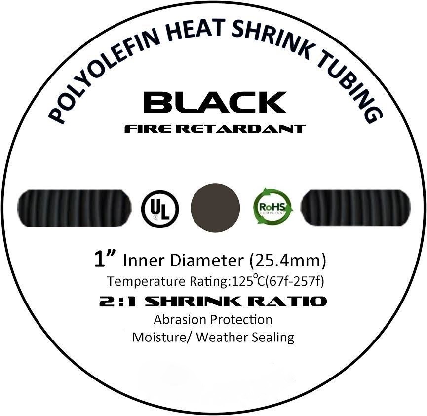 1″ 100 FT. 100′ Feet BLACK 25mm Polyolefin 2:1 Heat Shrink Tubing Tube Cable US
