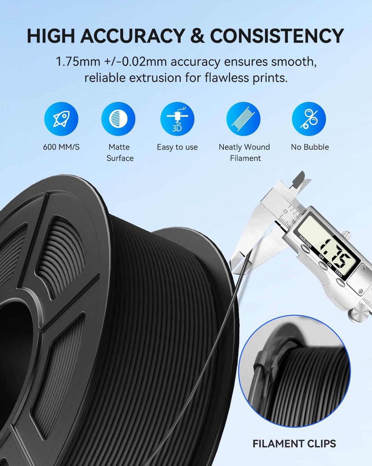 JAYO Rapid Matte PETG Filament 1.75mm Black 1.1KG, High Speed 30-600mm/s 3D P…