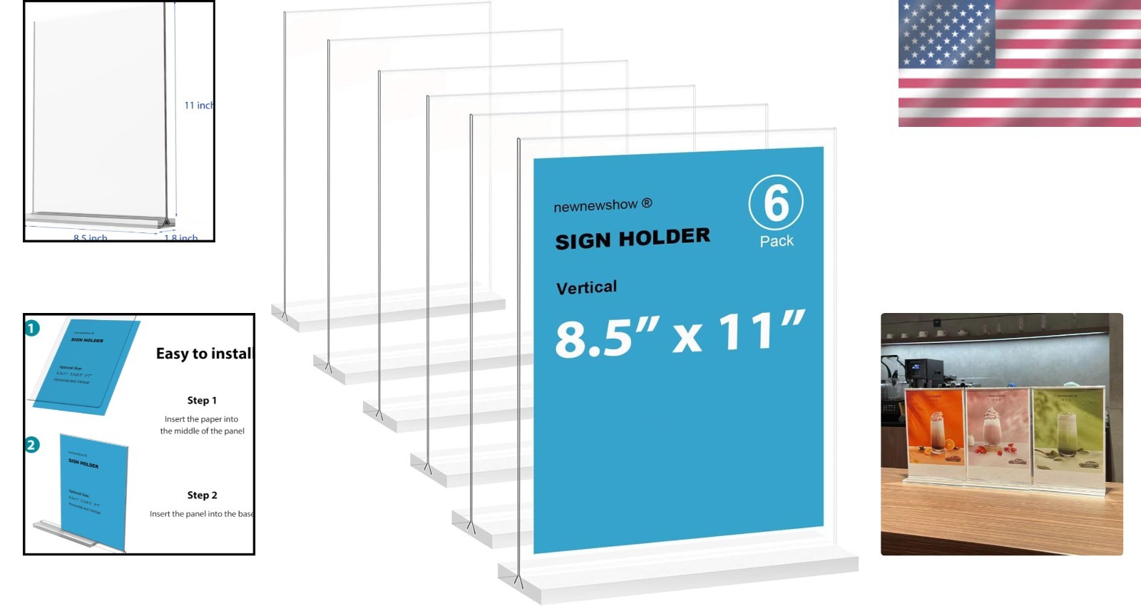 High-Transparency 8.5×11 Acrylic Sign Holders – 6 Pack Double-Sided T Displays