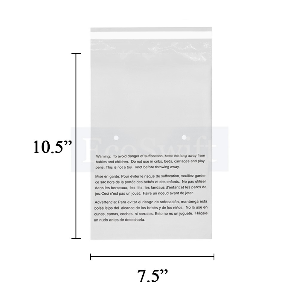 50 7.5×10.5 Self Seal Suffocation Warning Clear Poly Bags 1.5 mil Free Shipping