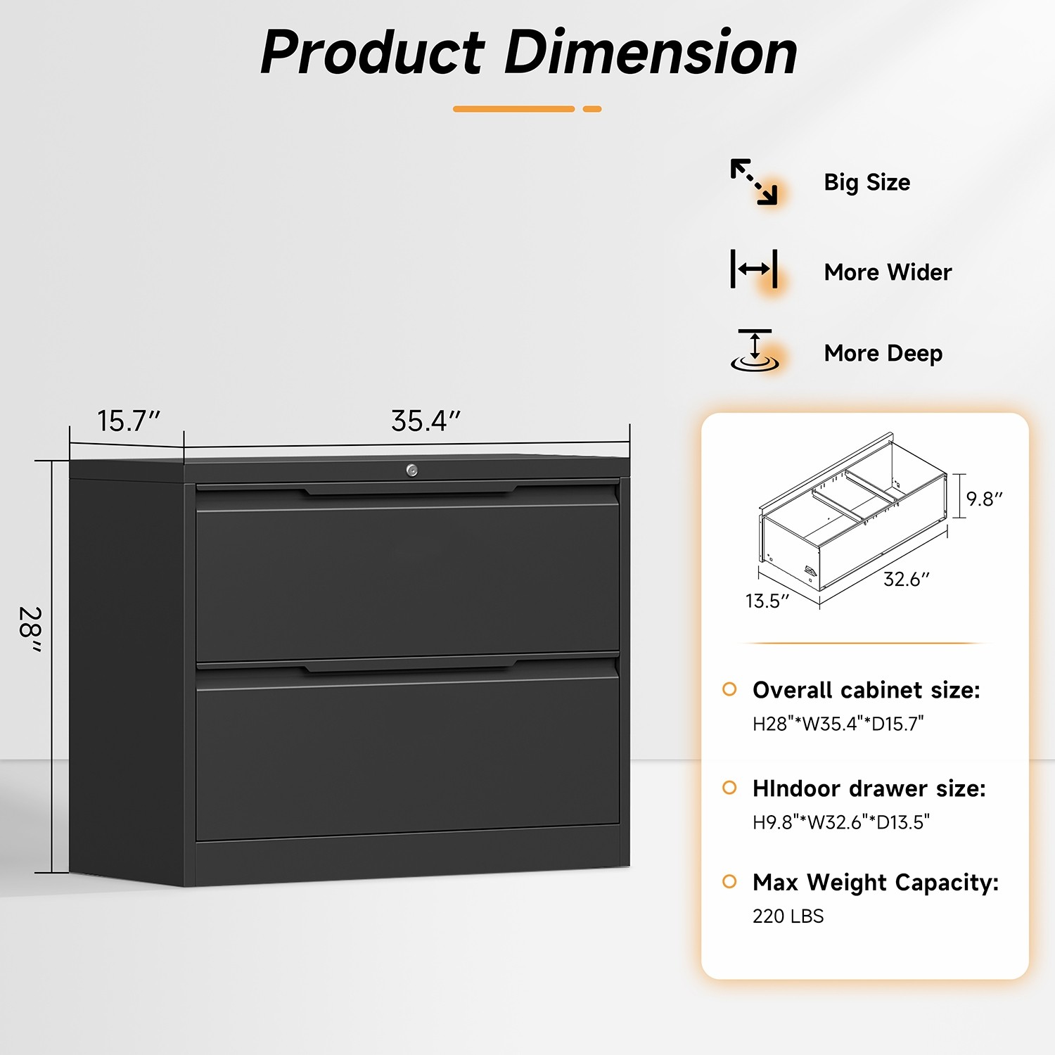 Metal Lateral Filing Cabinet with 2 Drawer Home Office Storage Cabinet Lockable