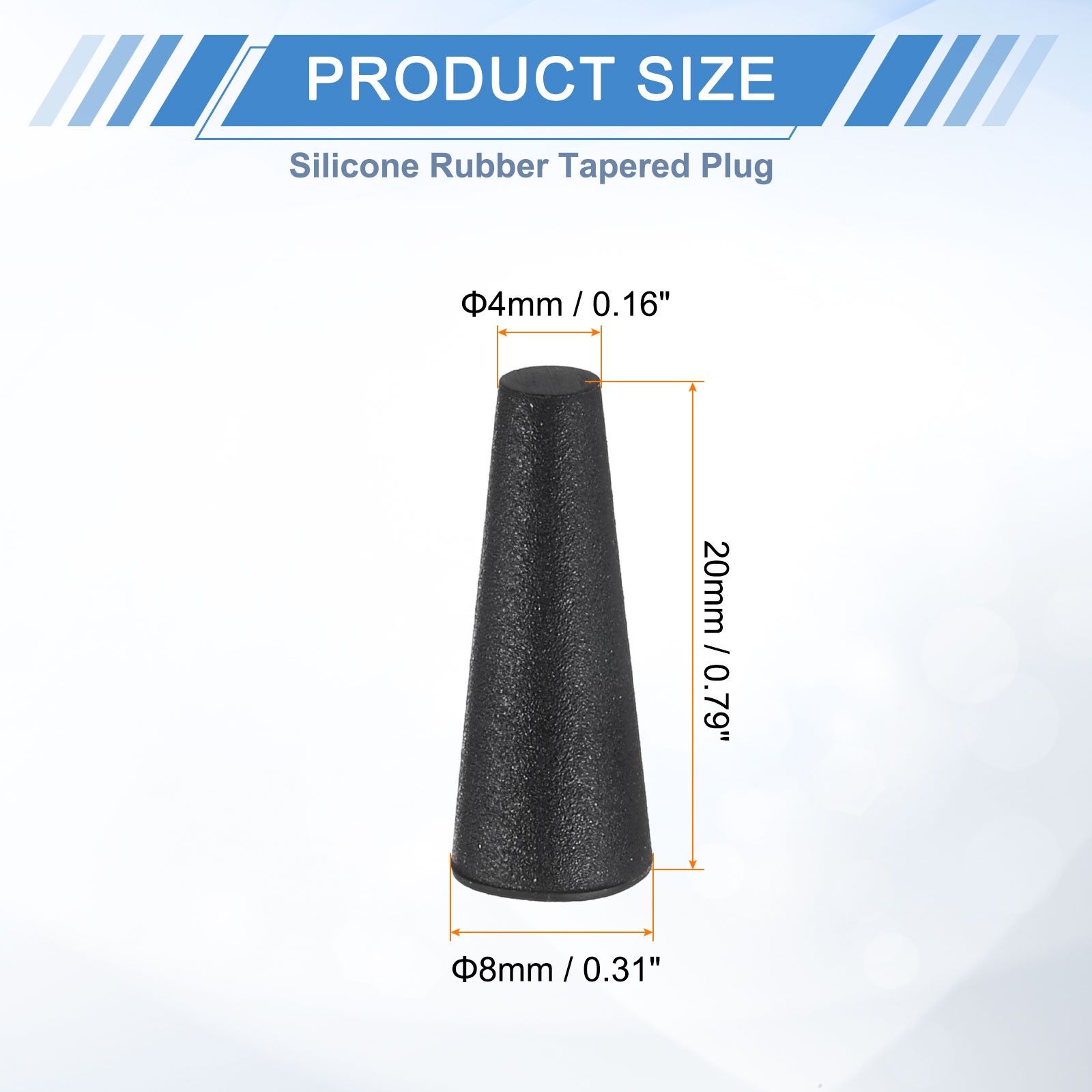 6Pcs Rubber Stoppers 4mm to 8mm 20mm Solid Tapered Lab Rubber Plugs