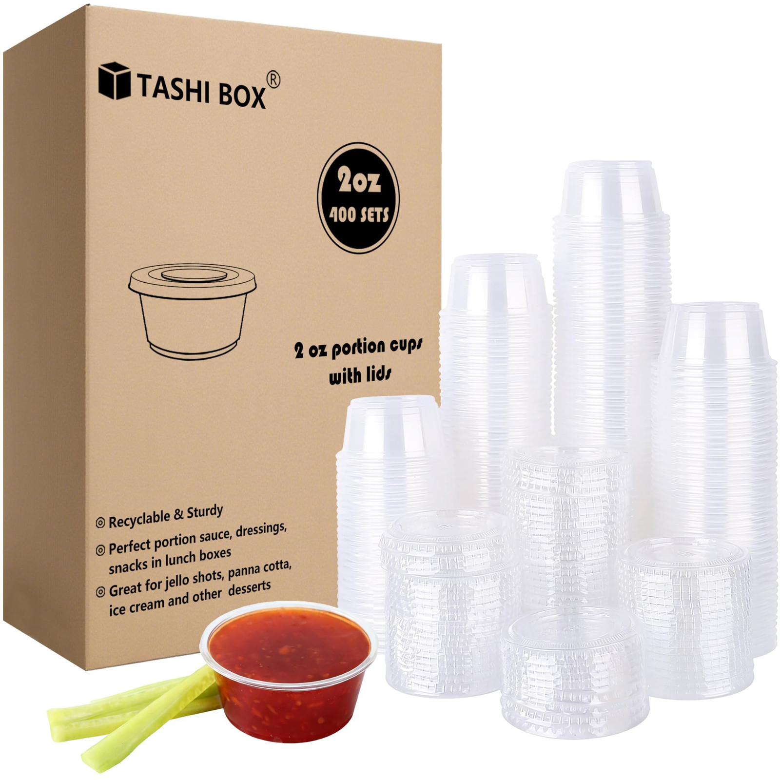 TashiBox 400 Sets – 2 oz Jello Shot Cups with Lids, Small 2oz, 2oz-400sets