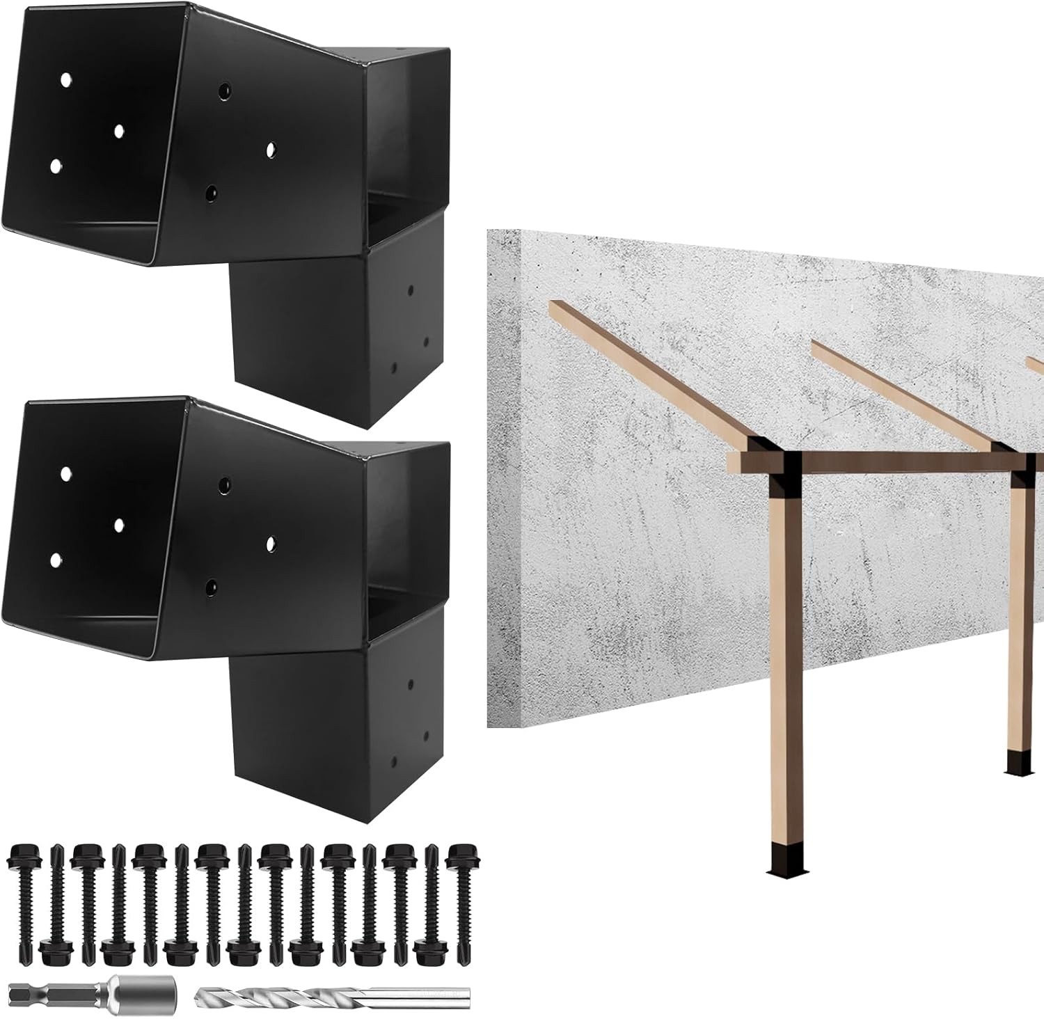 2Pack 15 Degree L-Shaped Pergola Bracket,2-Way Slant Roof Bracket 6 x 6 Actual