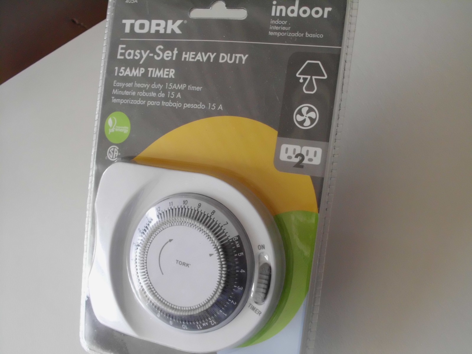 TORK INDOOR TIMER EASY-SET-LIGHTING HEAVY DUTY 15AMP 2 PLUG INS NEW UNOPENED.
