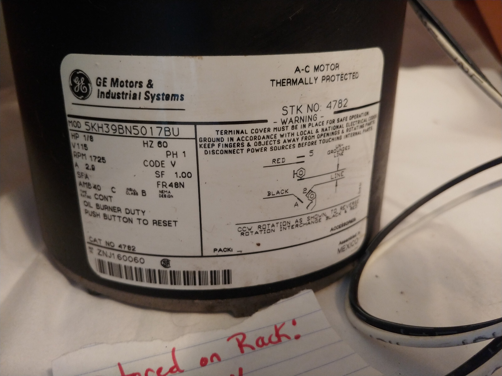 GE 4782 Industrial Control Systems, 5KH39BN5017BU, 1/8 HP MOTOR